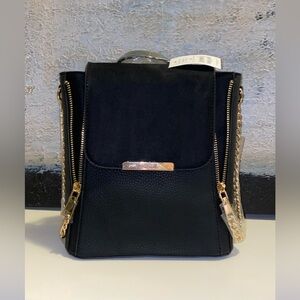 Black Backpack Purse with Gold Zippers Leather Bag